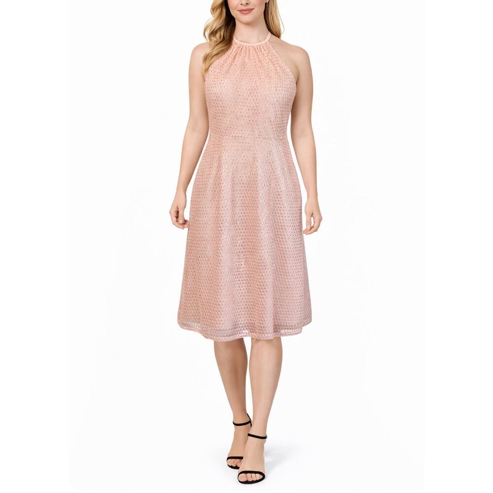 Aidan Mattox Sequined Sleeveless Midi Halter A-Line Cocktail Dress Pink Size 8